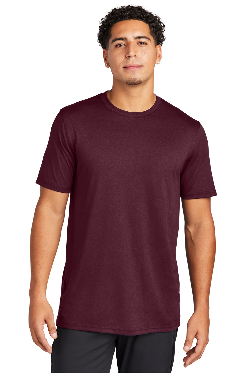 Sport-Tek ST760 Mens Echo Moisture Wicking Short Sleeve Crewneck T-Shirt Maroon Model Front