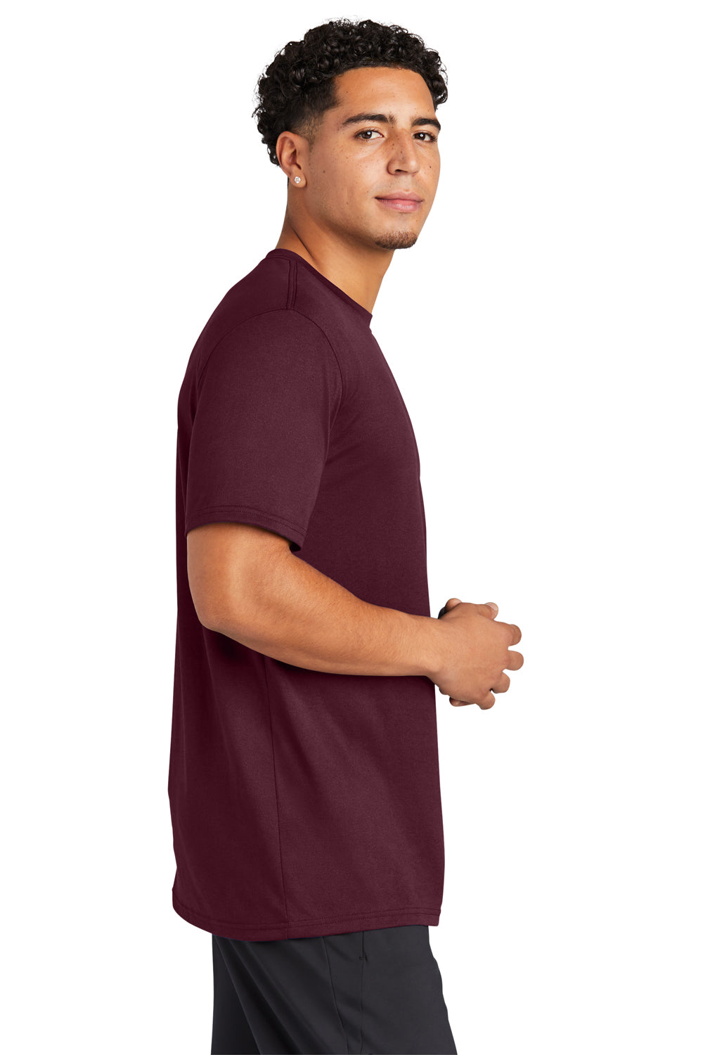 Sport-Tek ST760 Mens Echo Moisture Wicking Short Sleeve Crewneck T-Shirt Maroon Model Side