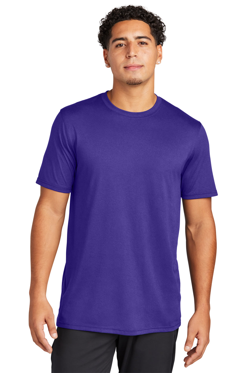 Sport-Tek ST760 Mens Echo Moisture Wicking Short Sleeve Crewneck T-Shirt Purple Model Front