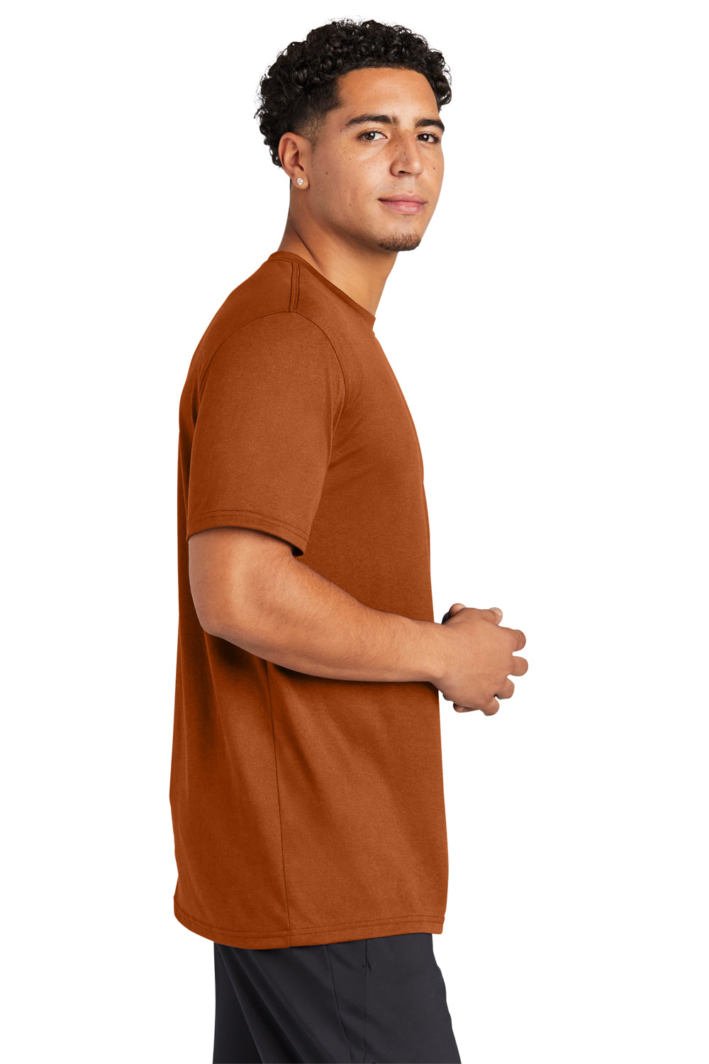 Sport-Tek ST760 Mens Echo Moisture Wicking Short Sleeve Crewneck T-Shirt Texas Orange Model Side