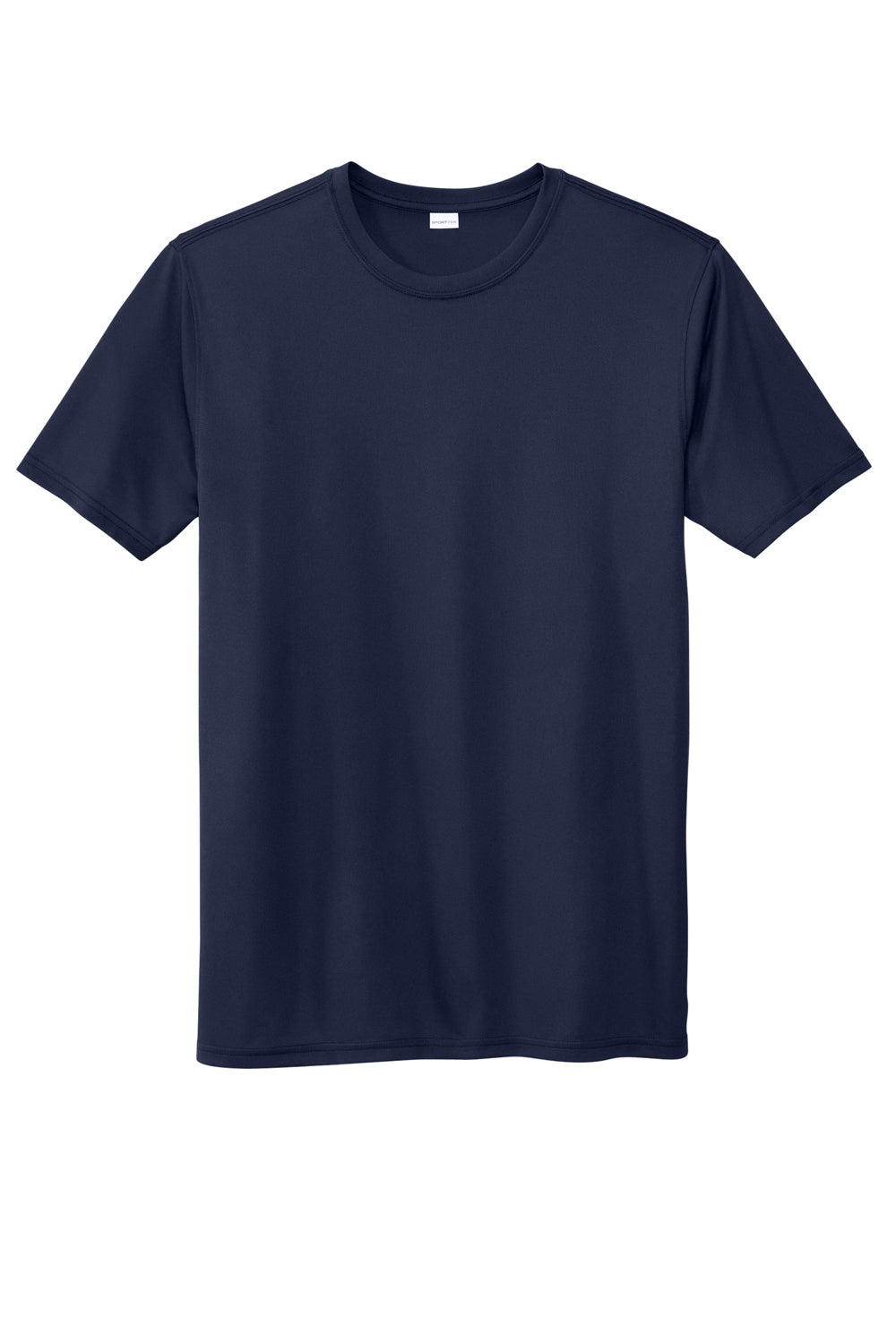 Sport-Tek ST760 Mens Echo Moisture Wicking Short Sleeve Crewneck T-Shirt True Navy Blue Flat Front