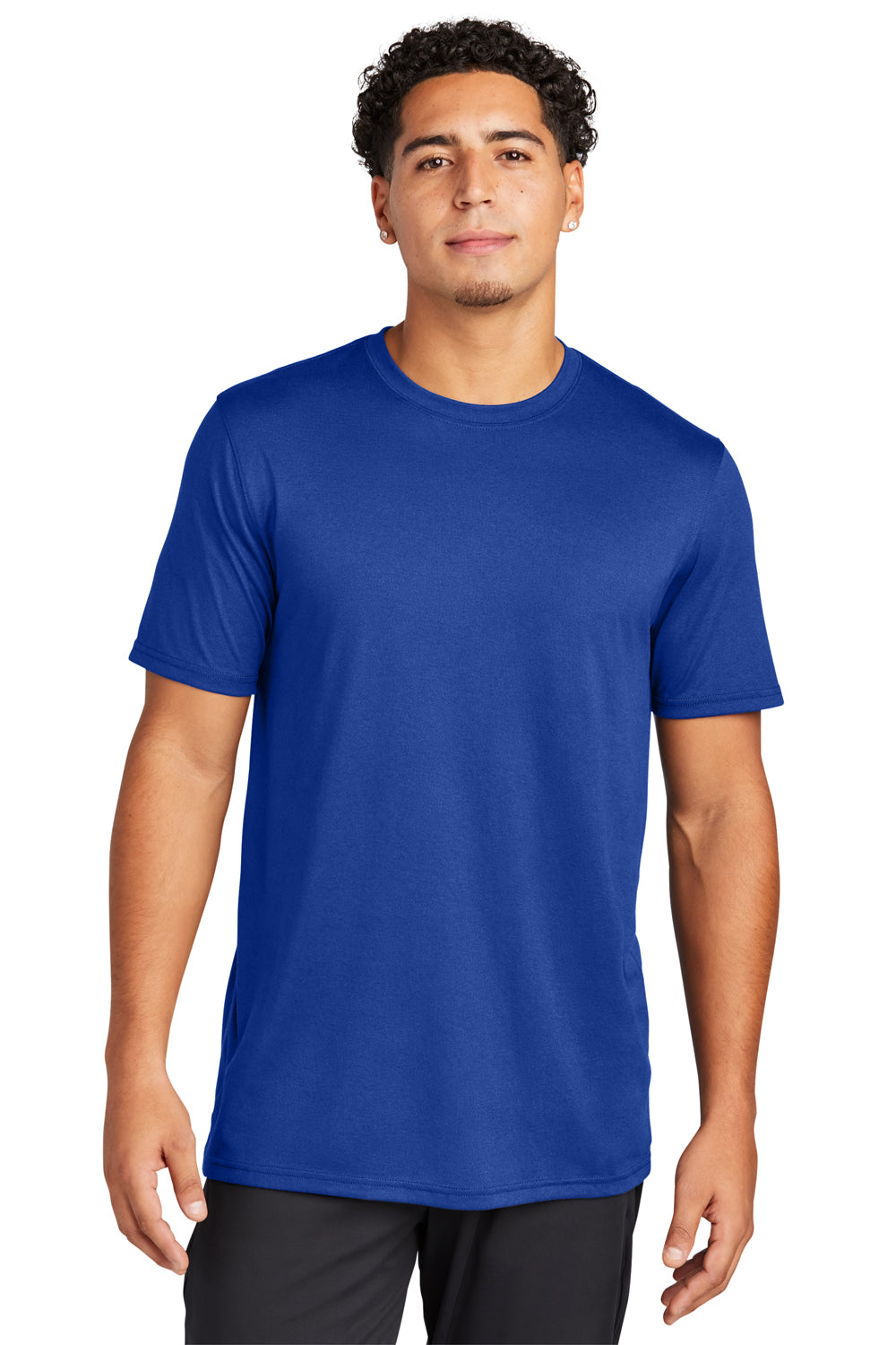 Sport-Tek ST760 Mens Echo Moisture Wicking Short Sleeve Crewneck T-Shirt True Royal Blue Model Front