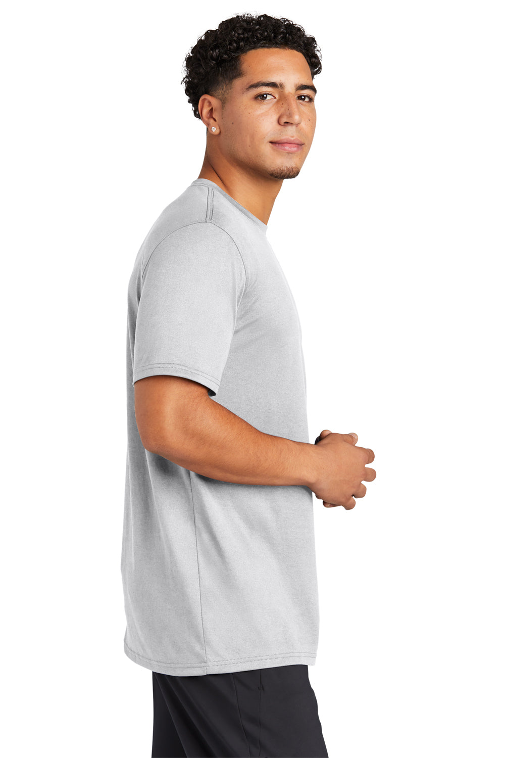 Sport-Tek ST760 Mens Echo Moisture Wicking Short Sleeve Crewneck T-Shirt White Model Side