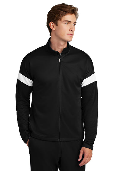 Sport-Tek ST800 Mens Travel Full Zip Jacket Black/White Model Front