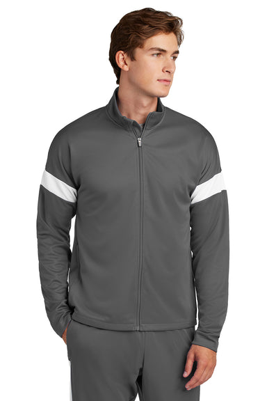 Sport-Tek ST800 Mens Travel Full Zip Jacket Iron Grey/White Model Front