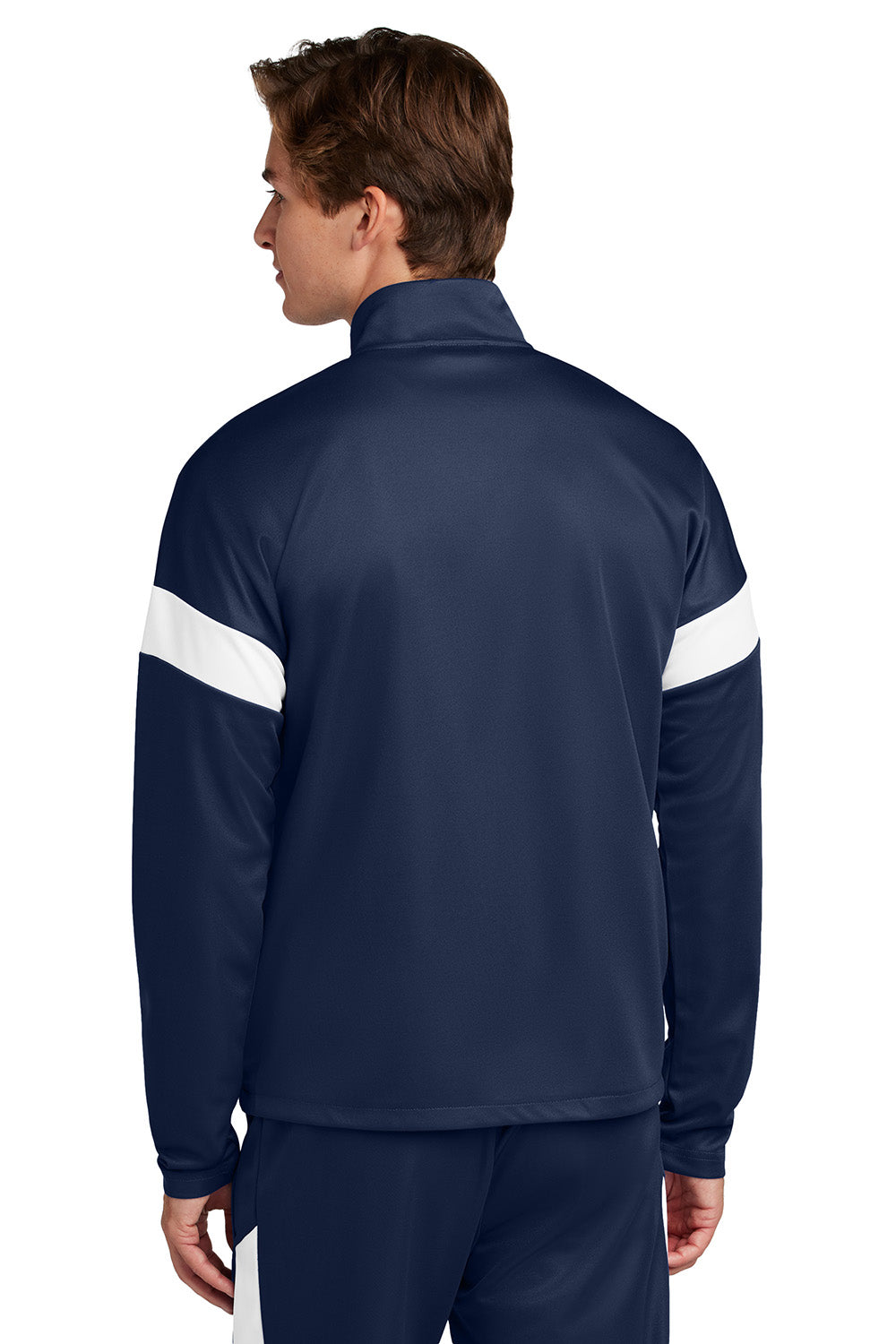 Sport-Tek ST800 Mens Travel Full Zip Jacket True Navy Blue/White Model Back