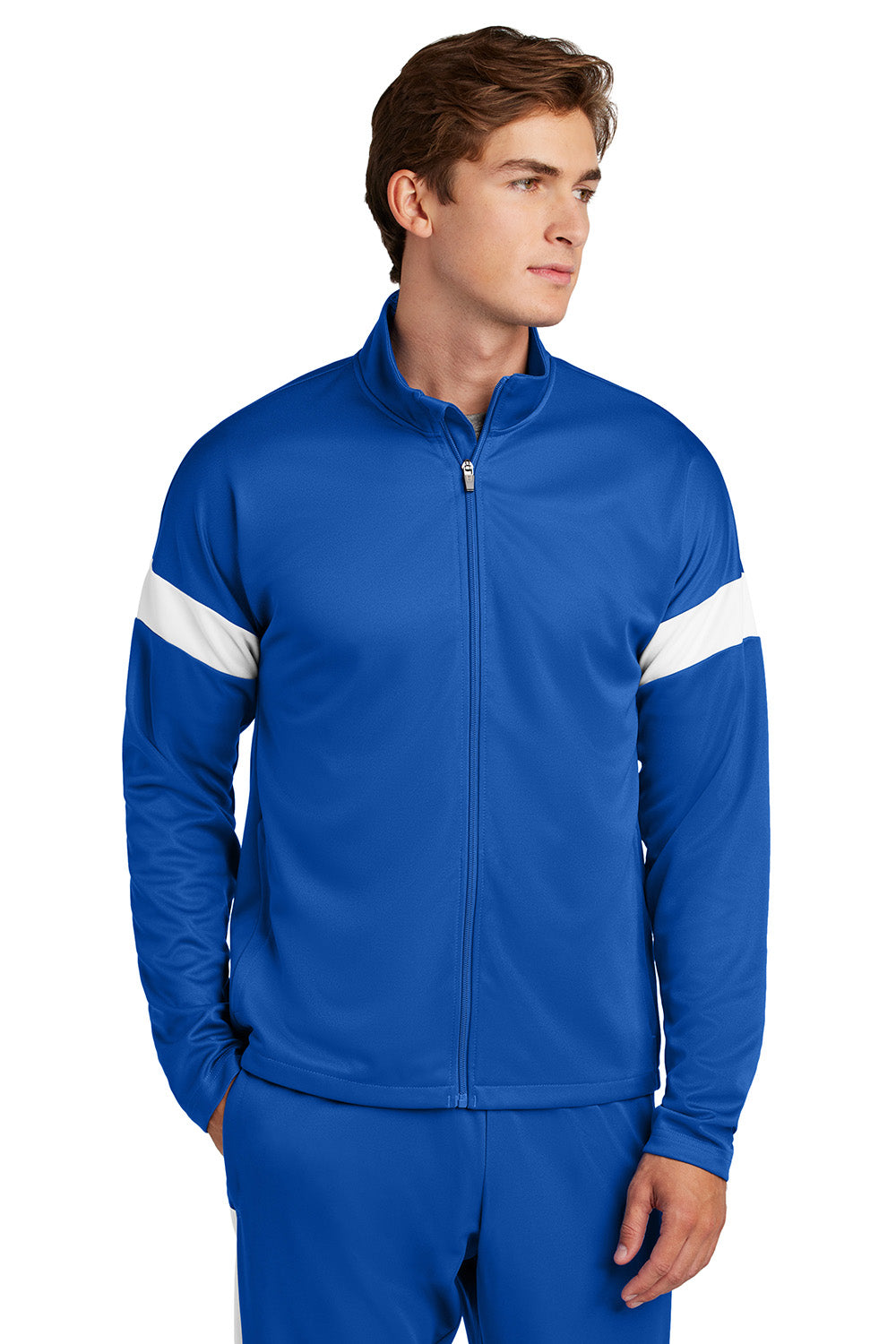 Sport-Tek ST800 Mens Travel Full Zip Jacket True Royal Blue/White Model Front