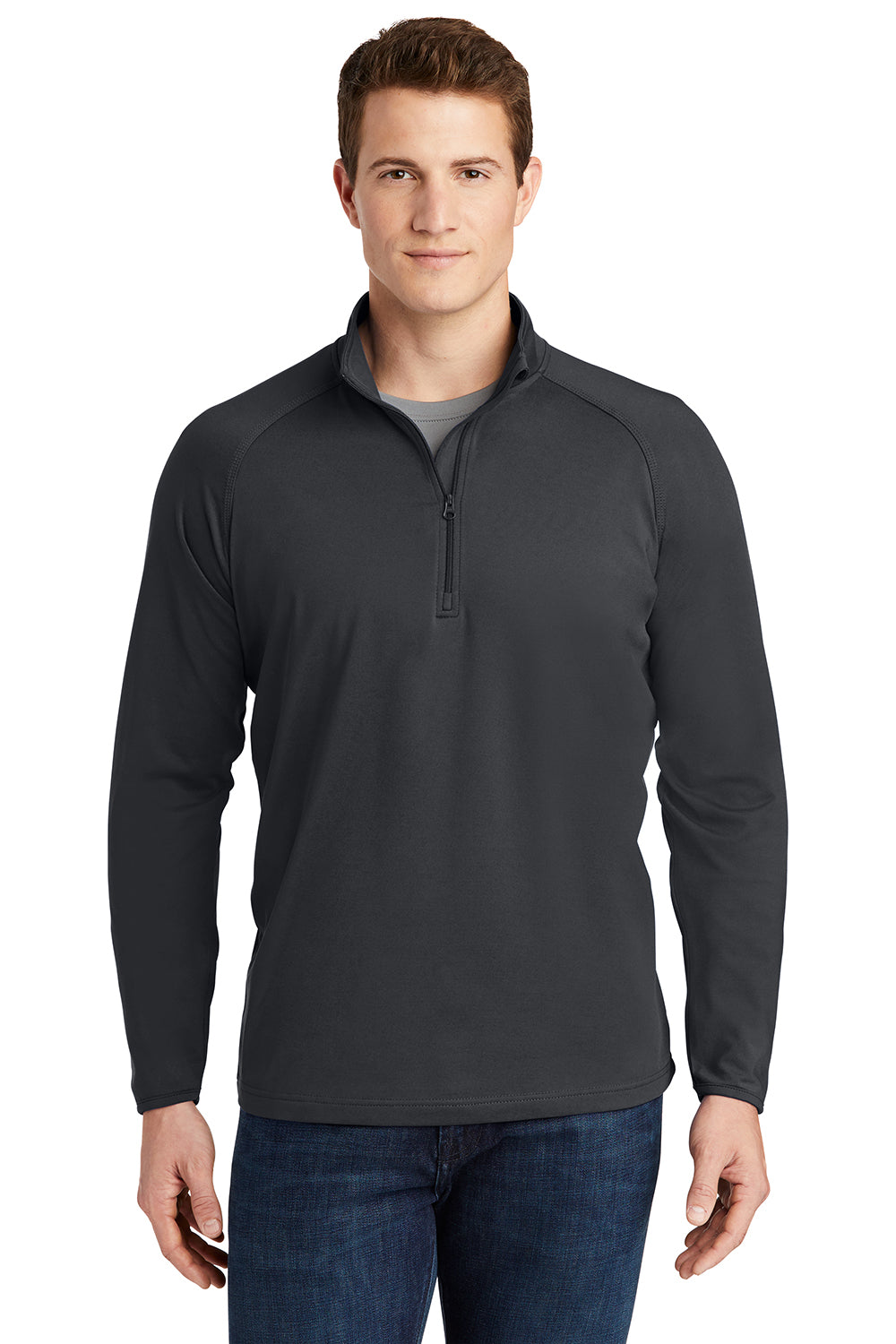 Sport-Tek ST850/TST850 Mens Sport-Wick Moisture Wicking 1/4 Zip Sweatshirt Charcoal Grey Model Front