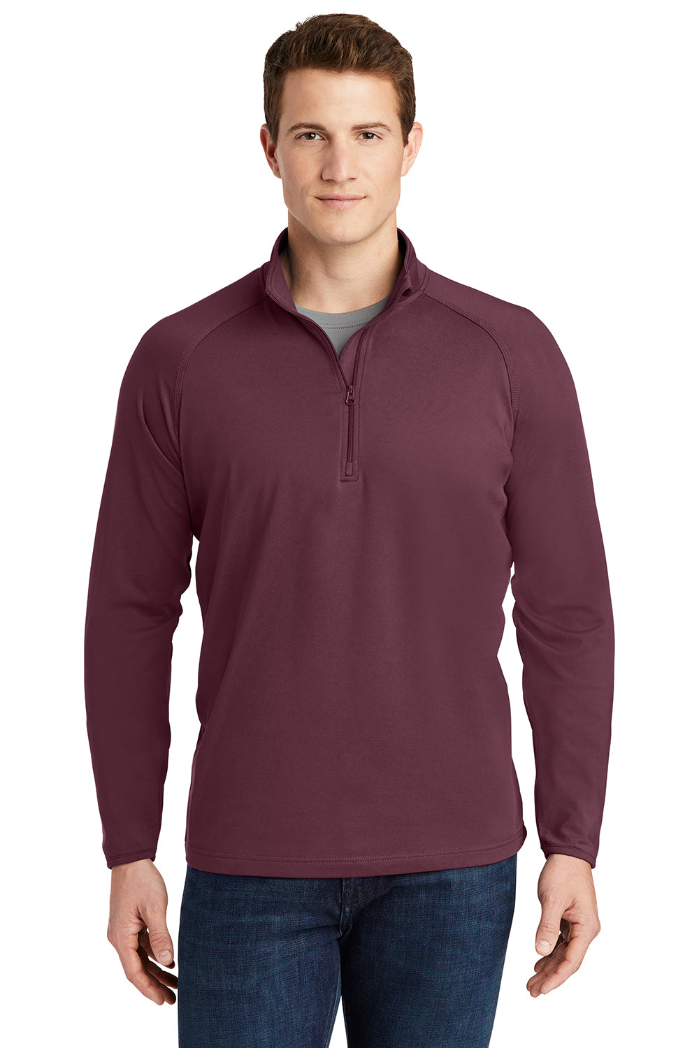 Sport-Tek ST850/TST850 Mens Sport-Wick Moisture Wicking 1/4 Zip Sweatshirt Maroon Model Front