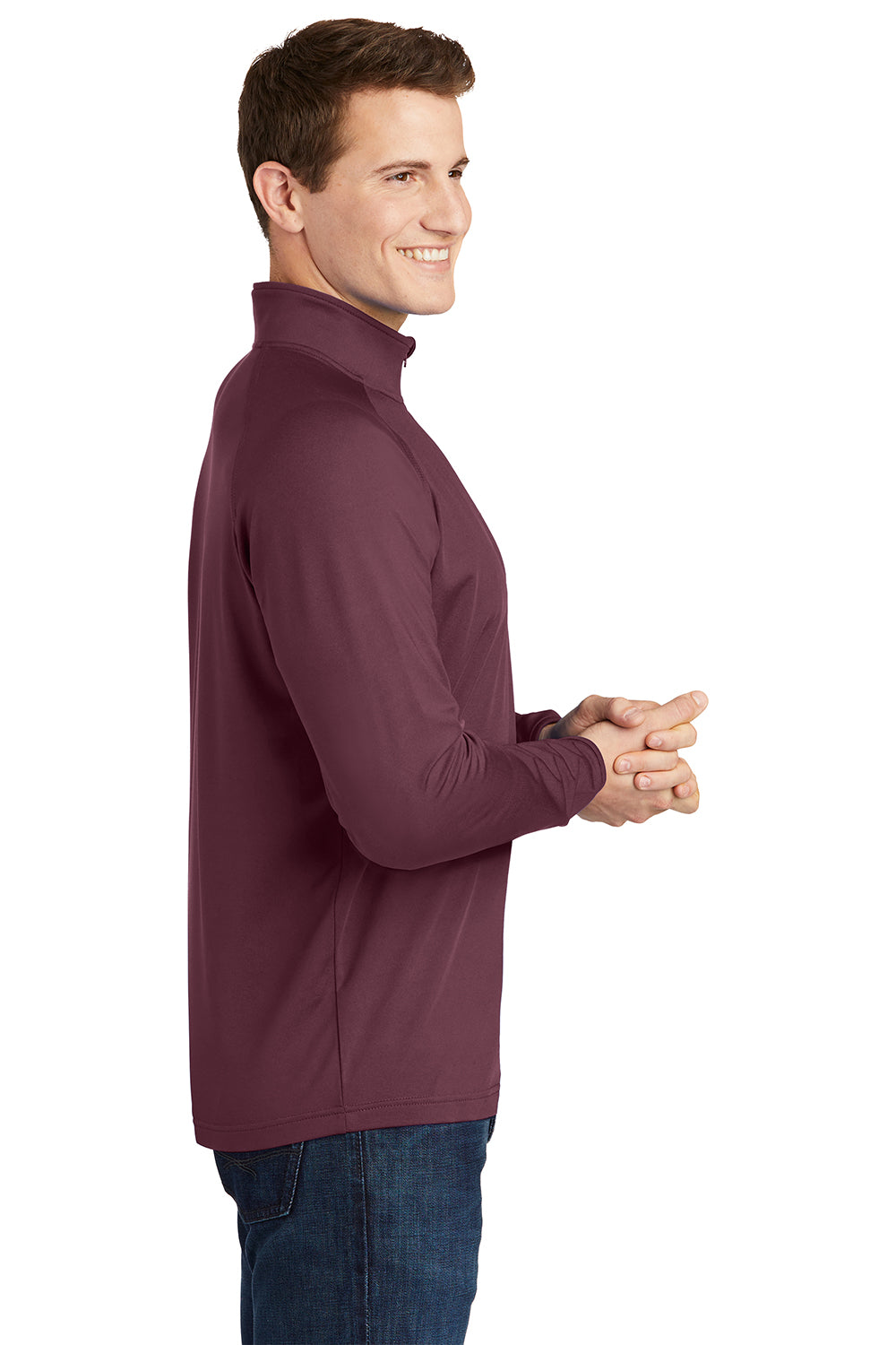 Sport-Tek ST850/TST850 Mens Sport-Wick Moisture Wicking 1/4 Zip Sweatshirt Maroon Model Side