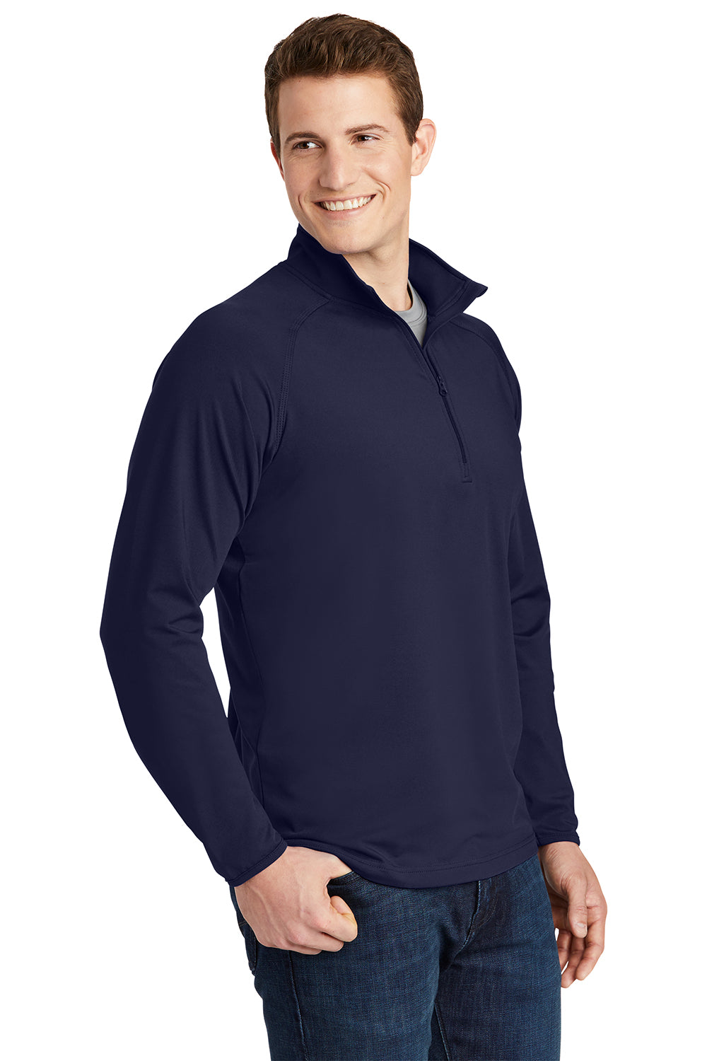 Sport-Tek ST850/TST850 Mens Sport-Wick Moisture Wicking 1/4 Zip Sweatshirt True Navy Blue Model 3q