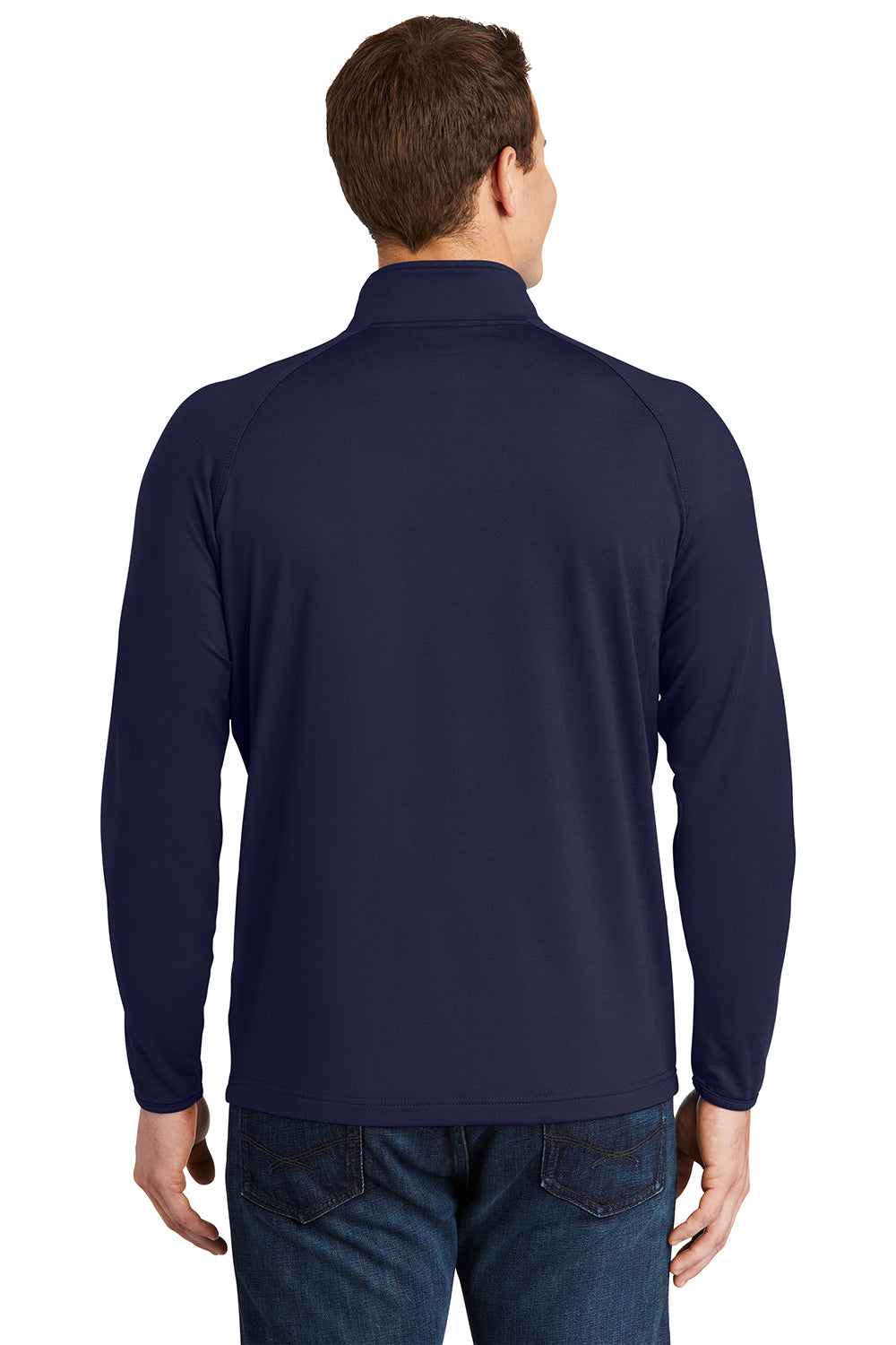 Sport-Tek ST850/TST850 Mens Sport-Wick Moisture Wicking 1/4 Zip Sweatshirt True Navy Blue Model Back