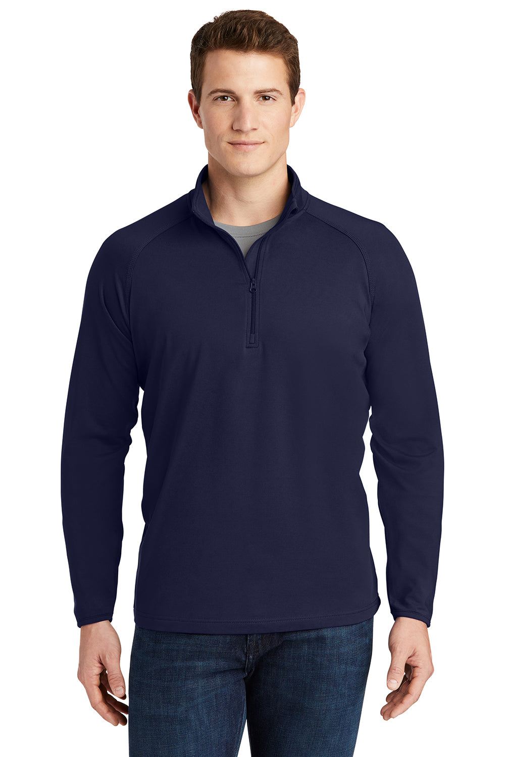 Sport-Tek ST850/TST850 Mens Sport-Wick Moisture Wicking 1/4 Zip Sweatshirt True Navy Blue Model Front