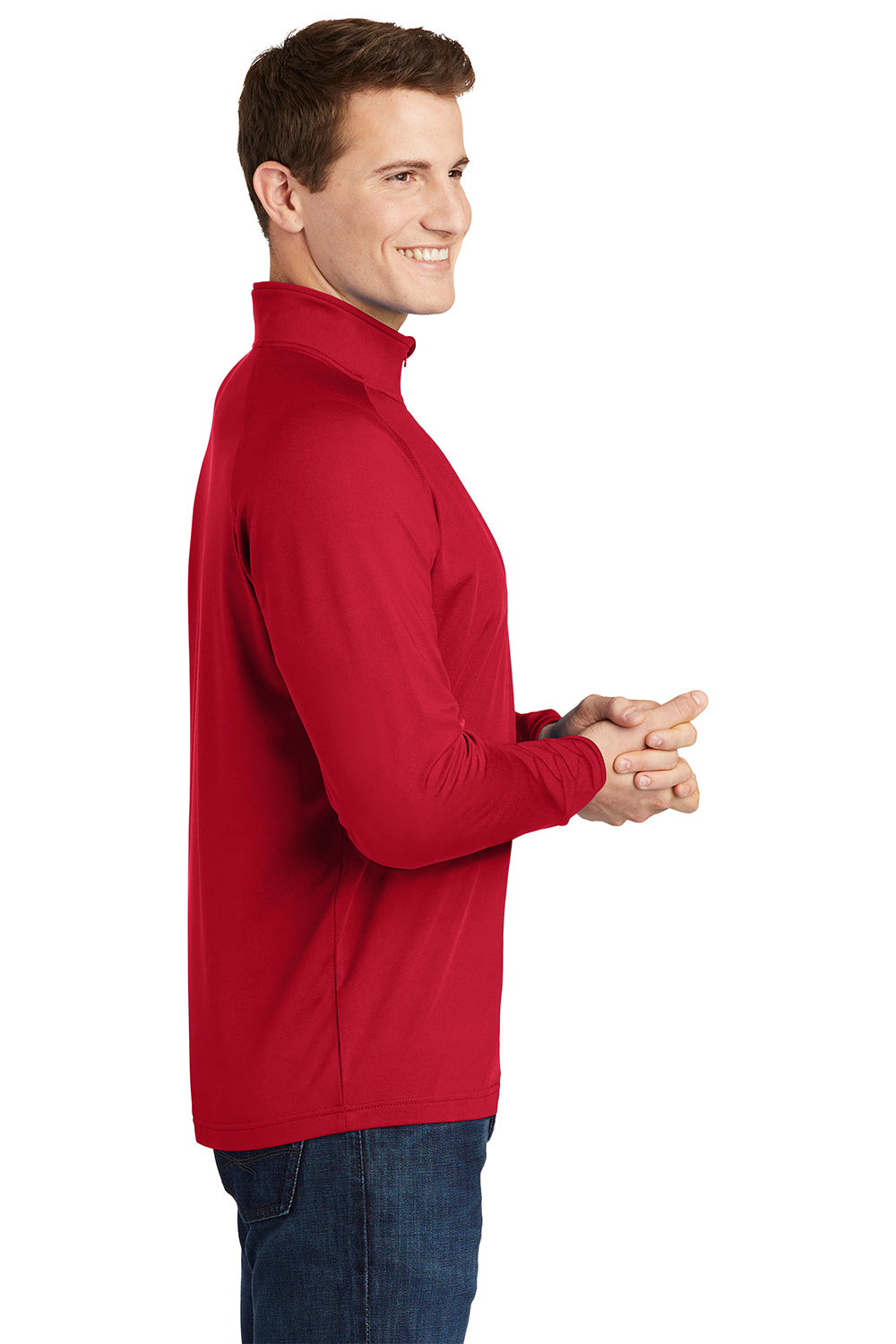 Sport-Tek ST850/TST850 Mens Sport-Wick Moisture Wicking 1/4 Zip Sweatshirt True Red Model Side