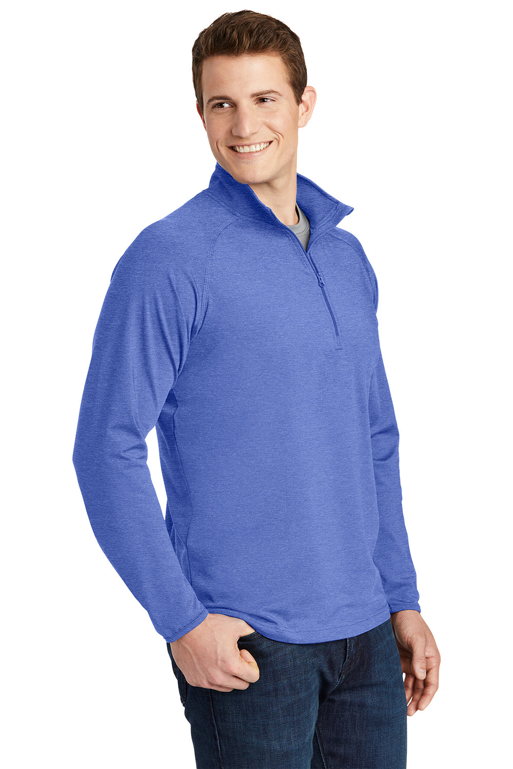 Sport-Tek ST850/TST850 Mens Sport-Wick Moisture Wicking 1/4 Zip Sweatshirt Heather True Royal Blue Model 3q