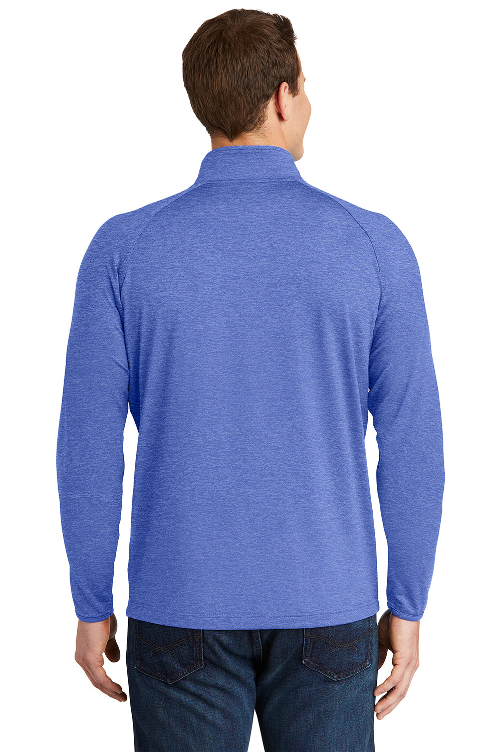 Sport-Tek ST850/TST850 Mens Sport-Wick Moisture Wicking 1/4 Zip Sweatshirt Heather True Royal Blue Model Back