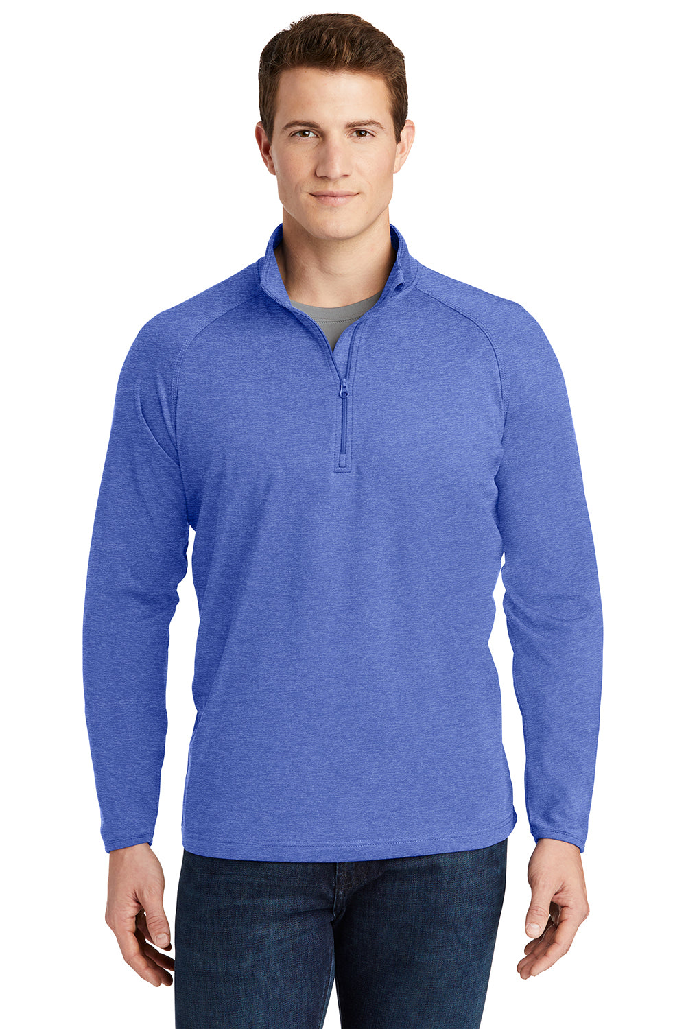 Sport-Tek ST850/TST850 Mens Sport-Wick Moisture Wicking 1/4 Zip Sweatshirt Heather True Royal Blue Model Front