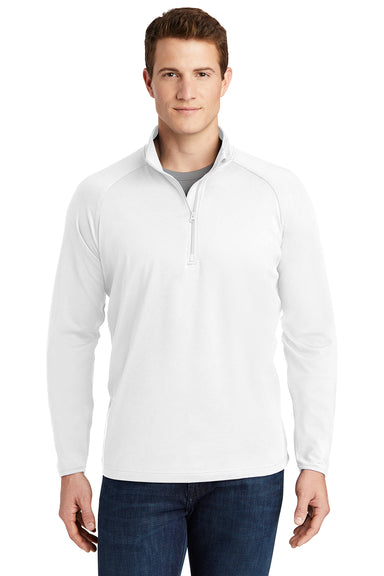 Sport-Tek ST850/TST850 Mens Sport-Wick Moisture Wicking 1/4 Zip Sweatshirt White Model Front