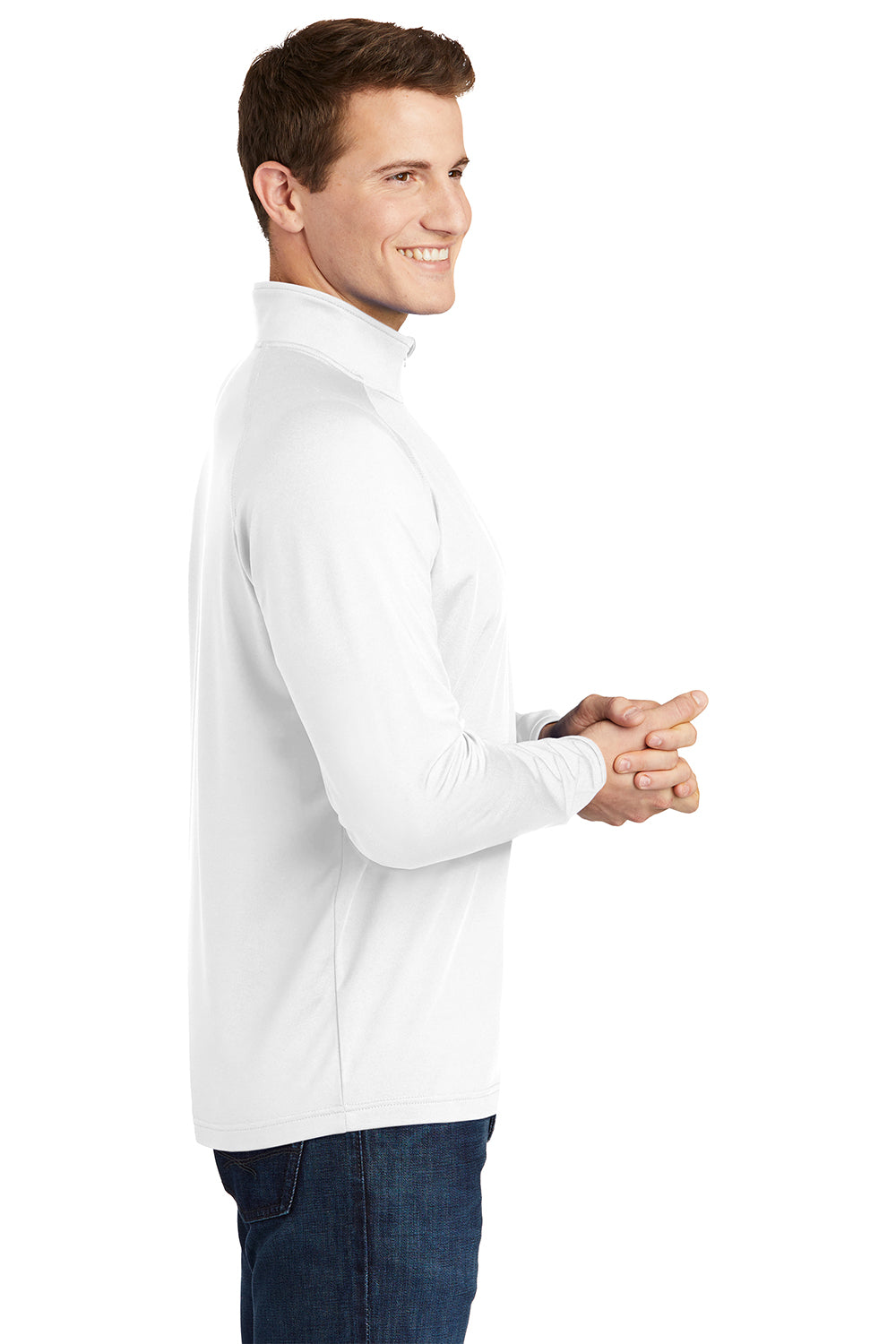 Sport-Tek ST850/TST850 Mens Sport-Wick Moisture Wicking 1/4 Zip Sweatshirt White Model Side