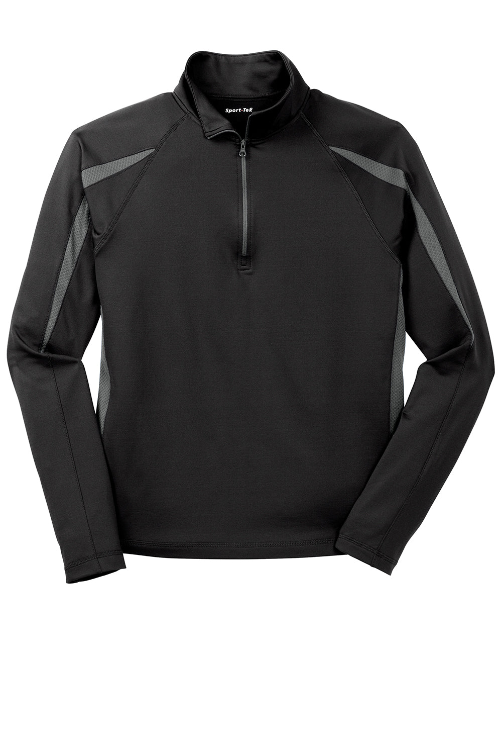 Sport-Tek ST851 Mens Sport-Wick Moisture Wicking 1/4 Zip Sweatshirt Black/Charcoal Grey Flat Front