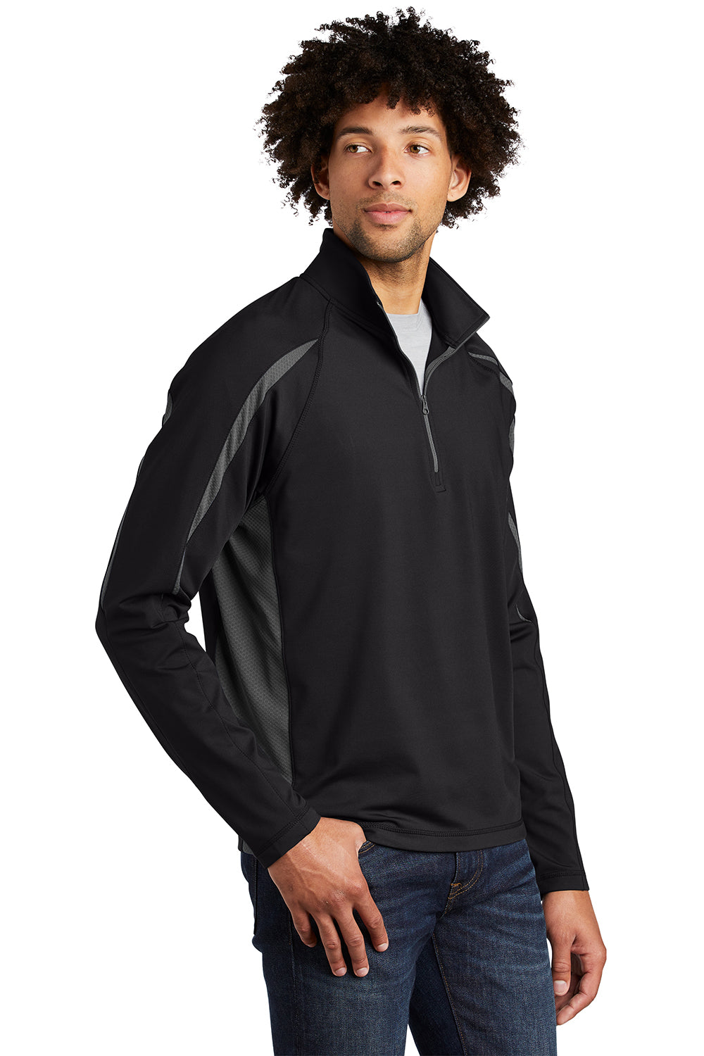 Sport-Tek ST851 Mens Sport-Wick Moisture Wicking 1/4 Zip Sweatshirt Black/Charcoal Grey Model 3q