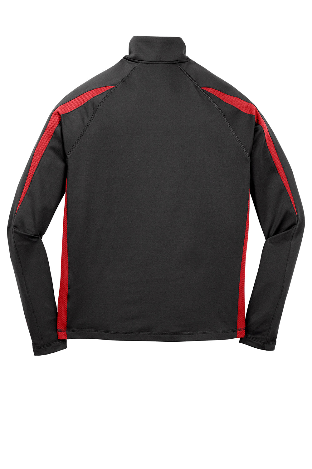 Sport-Tek ST851 Mens Sport-Wick Moisture Wicking 1/4 Zip Sweatshirt Black/True Red Flat Back