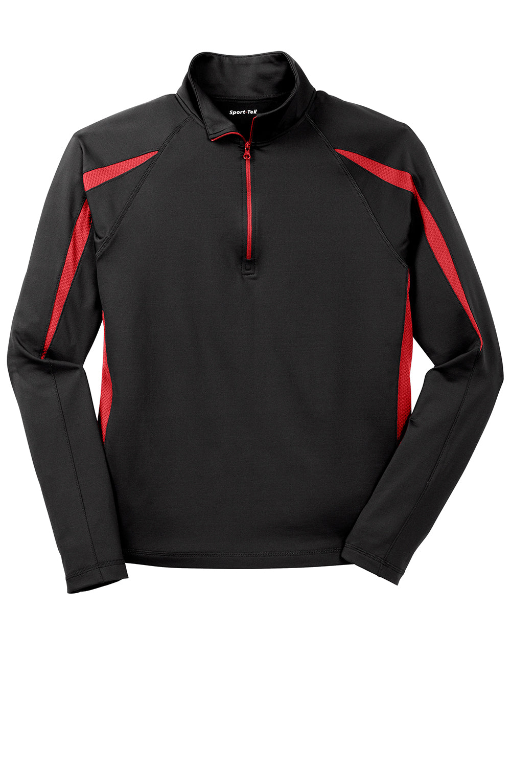 Sport-Tek ST851 Mens Sport-Wick Moisture Wicking 1/4 Zip Sweatshirt Black/True Red Flat Front