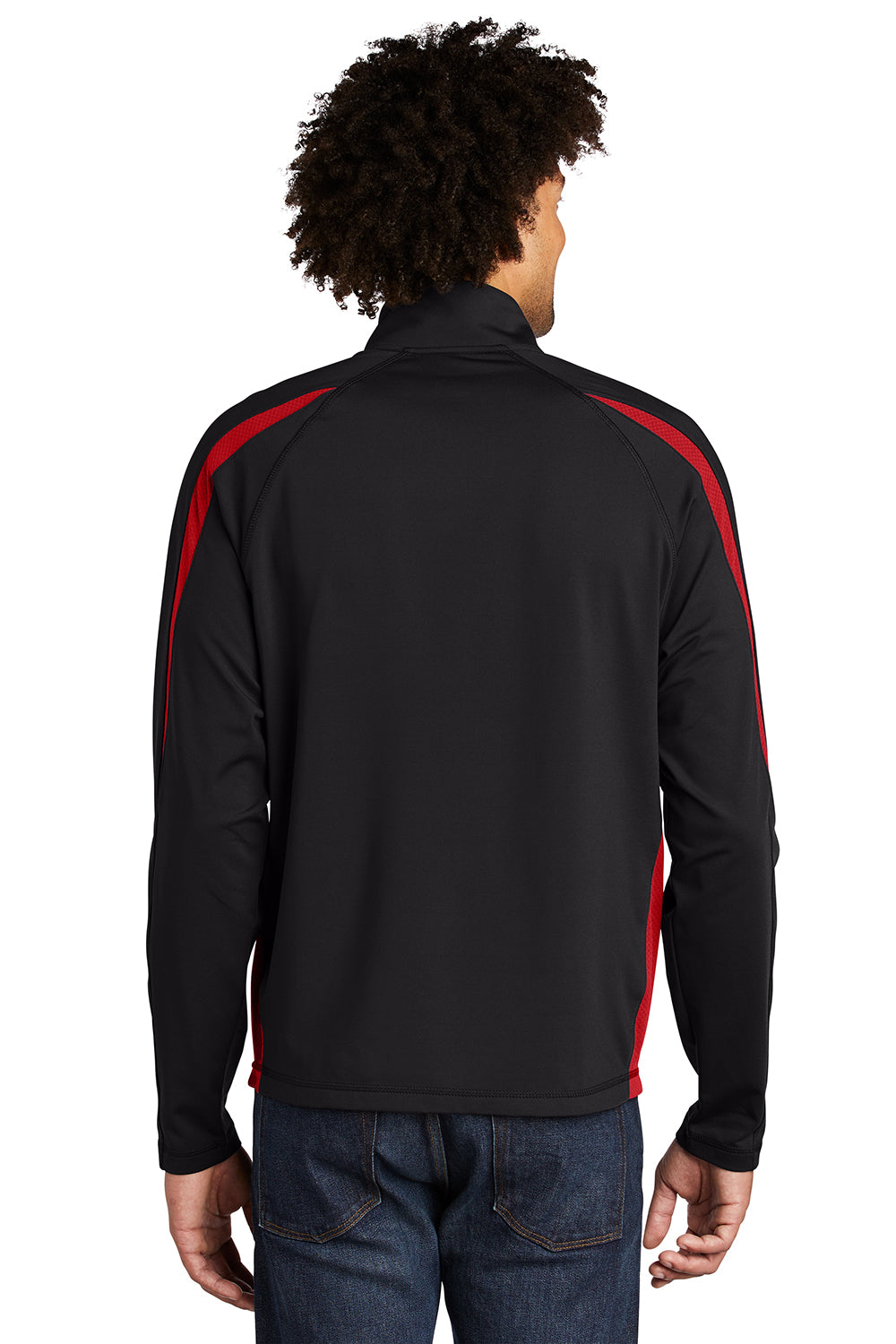 Sport-Tek ST851 Mens Sport-Wick Moisture Wicking 1/4 Zip Sweatshirt Black/True Red Model Back