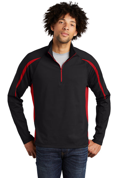 Sport-Tek ST851 Mens Sport-Wick Moisture Wicking 1/4 Zip Sweatshirt Black/True Red Model Front