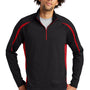 Sport-Tek Mens Sport-Wick Moisture Wicking 1/4 Zip Sweatshirt - Black/True Red