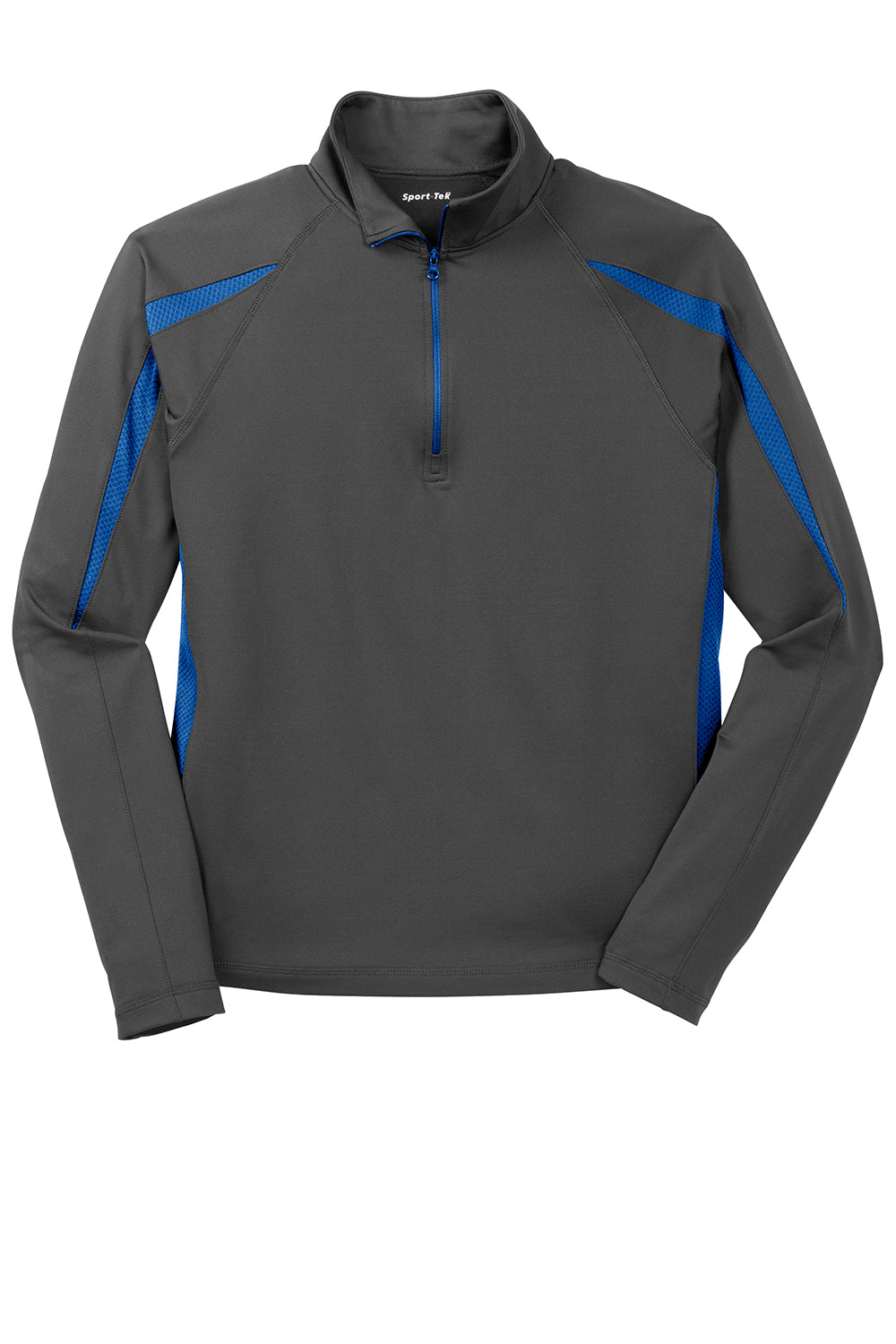 Sport-Tek ST851 Mens Sport-Wick Moisture Wicking 1/4 Zip Sweatshirt Charcoal Grey/True Royal Blue Flat Front