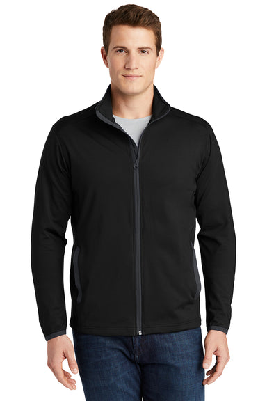 Sport-Tek ST853 Mens Sport-Wick Moisture Wicking Full Zip Jacket Black/Charcoal Grey Model Front