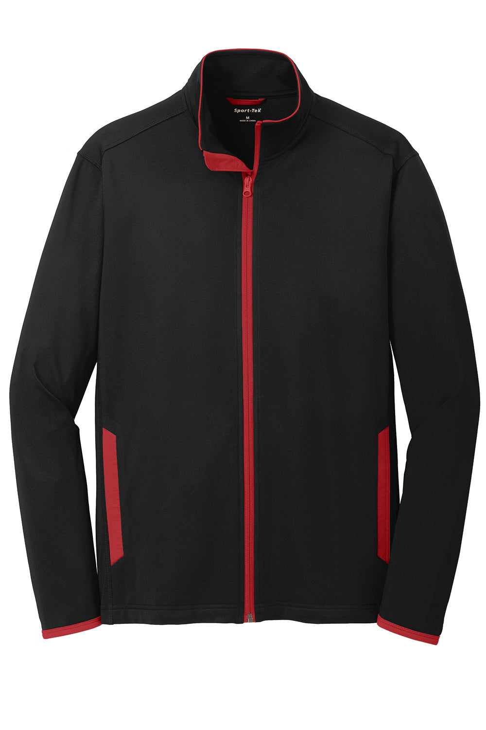 Sport-Tek ST853 Mens Sport-Wick Moisture Wicking Full Zip Jacket Black/True Red Flat Front