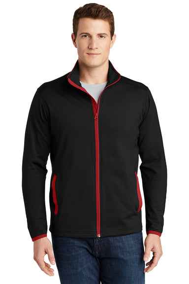 Sport-Tek ST853 Mens Sport-Wick Moisture Wicking Full Zip Jacket Black/True Red Model Front