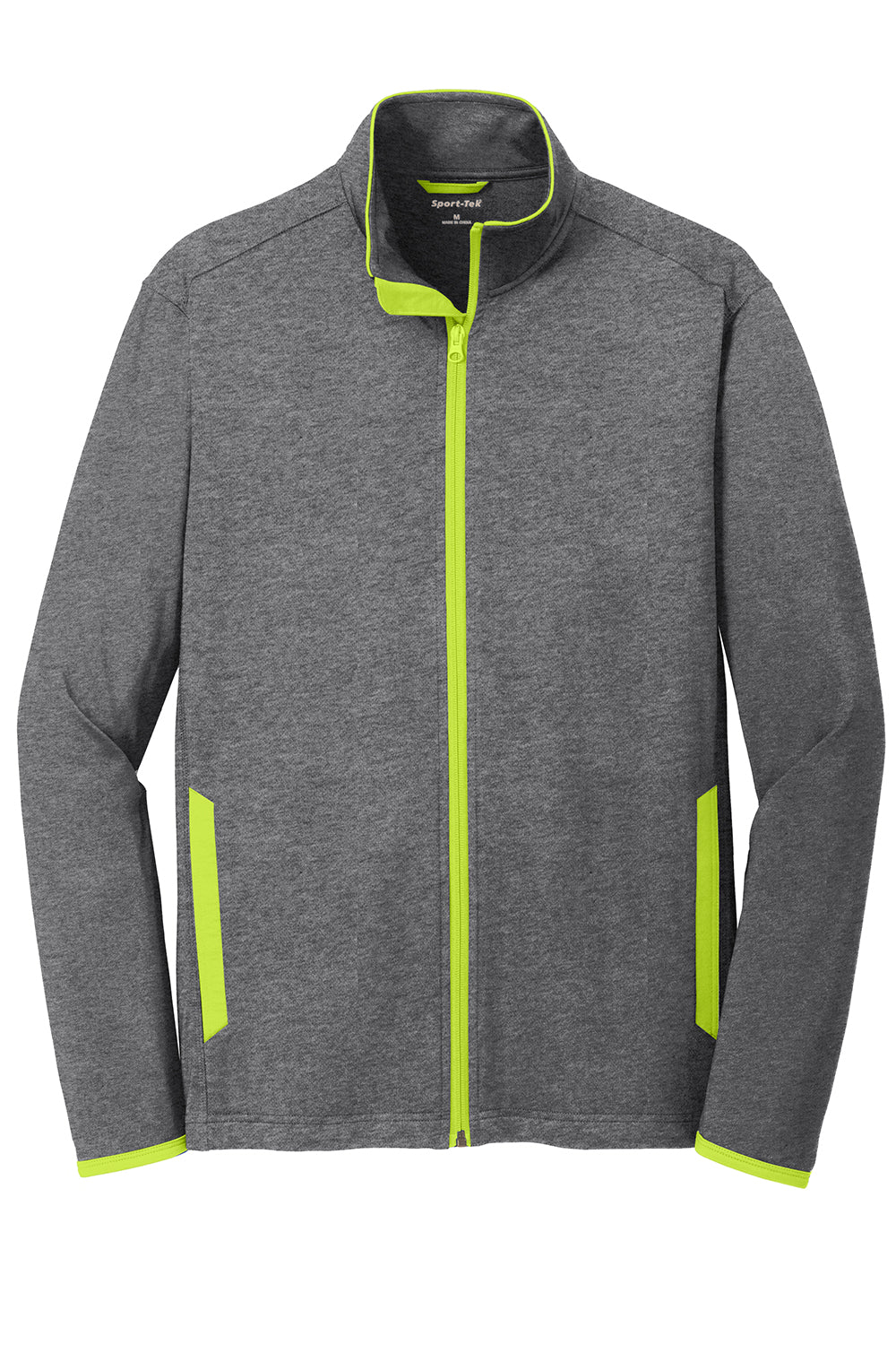 Sport-Tek ST853 Mens Sport-Wick Moisture Wicking Full Zip Jacket Heather Charcoal Grey/Charge Green Flat Front