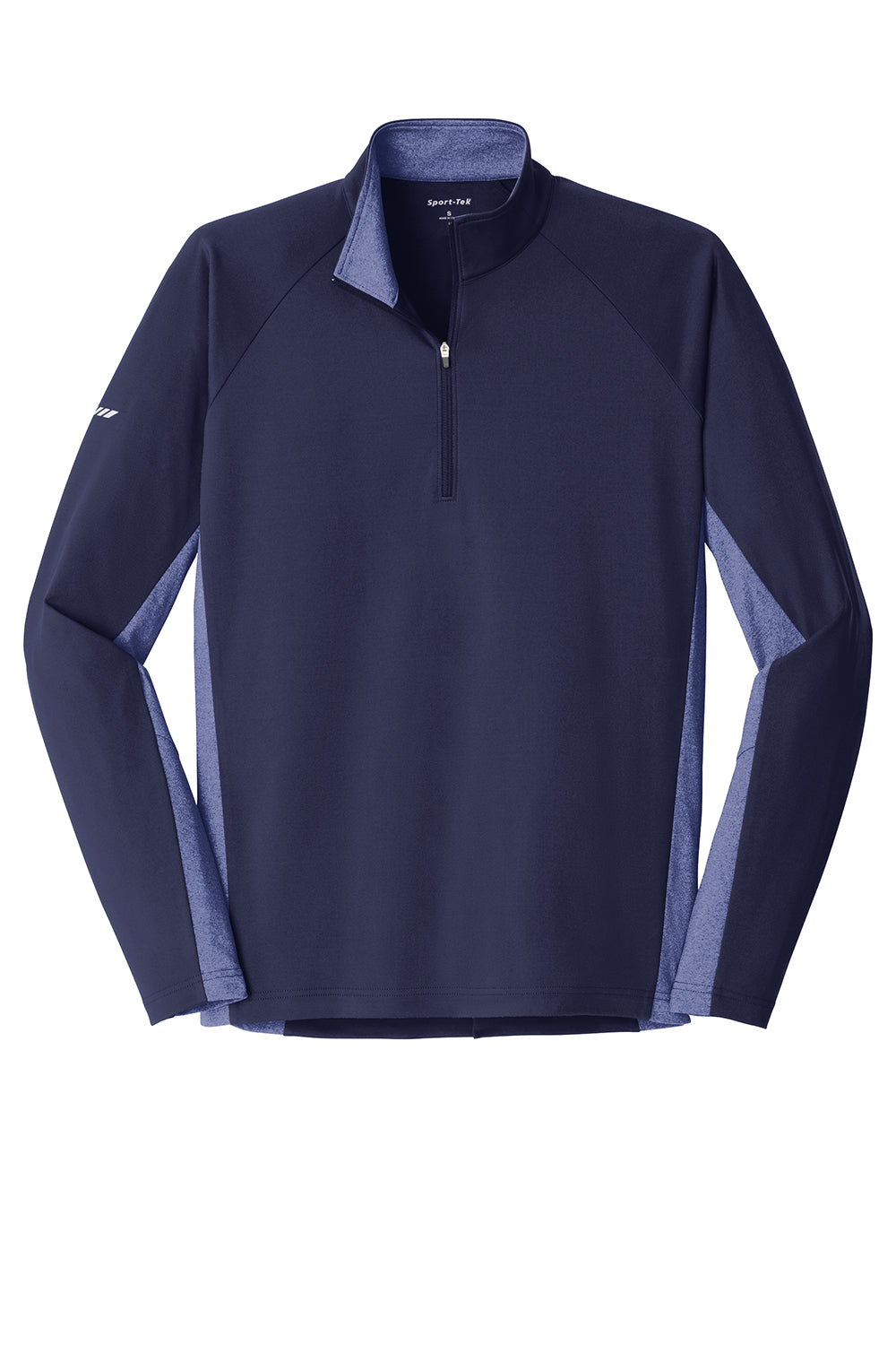 Sport-Tek ST854 Mens Sport-Wick Moisture Wicking 1/4 Zip Sweatshirt True Navy Blue/Heather True Navy Blue Flat Front