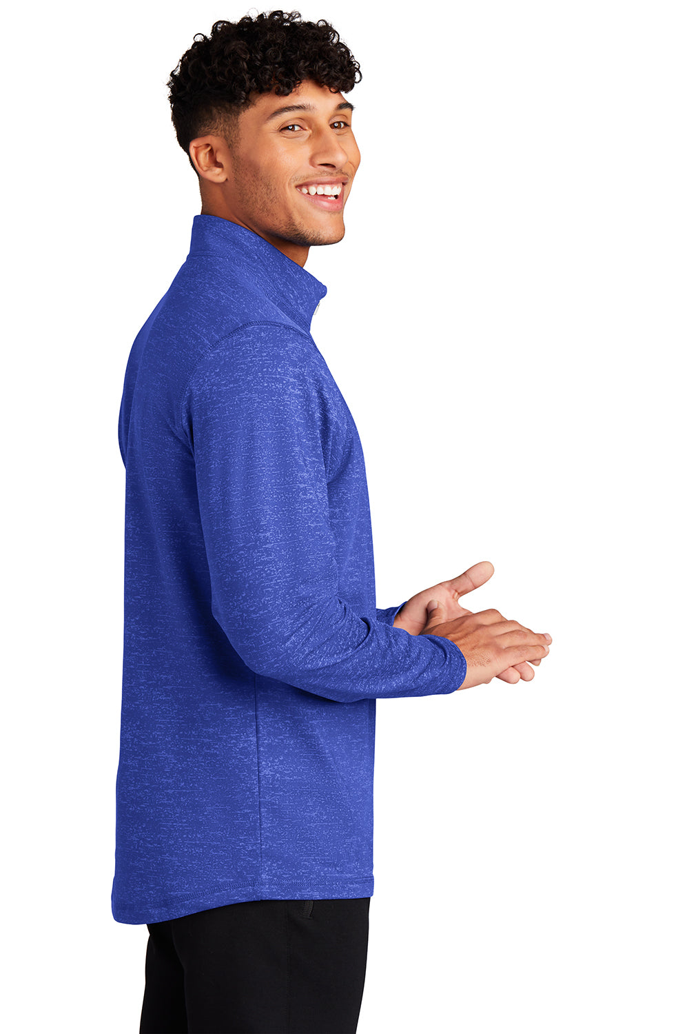 Sport-Tek ST855 Mens Sport-Wick Moisture Wicking 1/4 Zip Sweatshirt True Royal Blue Model Side