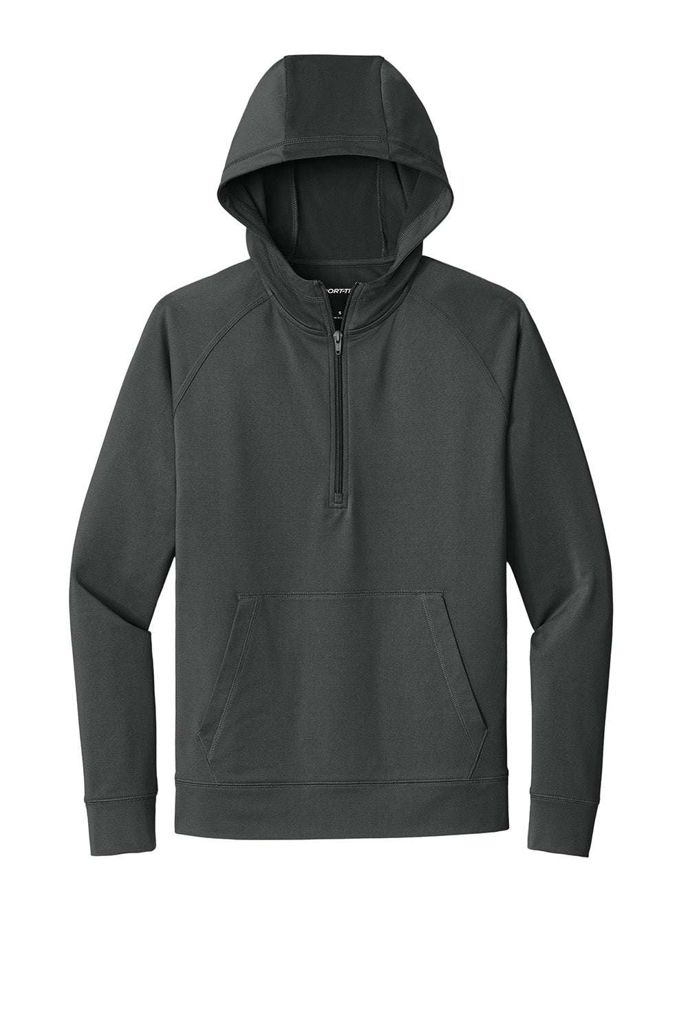 Sport-Tek ST856 Mens Sport-Wick Stretch 1/4 Zip Hooded Sweatshirt Hoodie Charcoal Grey Flat Front