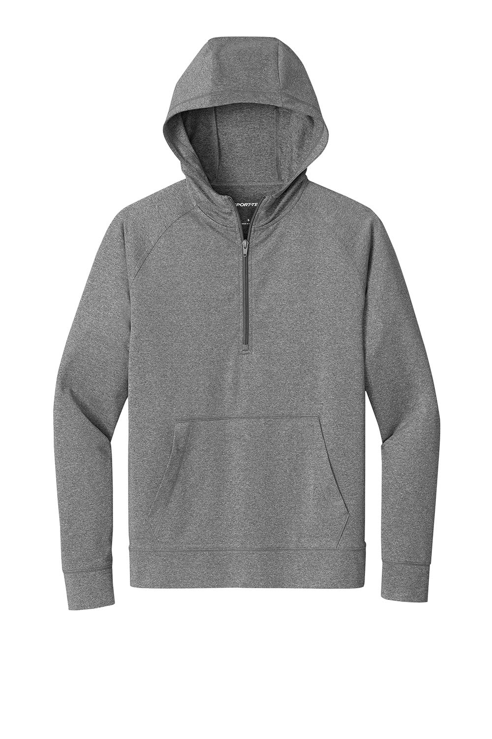 Sport-Tek ST856 Mens Sport-Wick Stretch 1/4 Zip Hooded Sweatshirt Hoodie Heather Charcoal Grey Flat Front