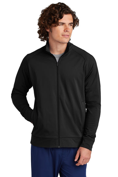 Sport-Tek ST857 Mens Sport-Wick Stretch Full Zip Cadet Jacket Black Model Front