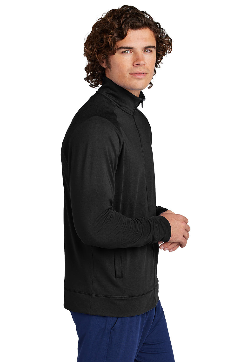 Sport-Tek ST857 Mens Sport-Wick Stretch Full Zip Cadet Jacket Black Model Side