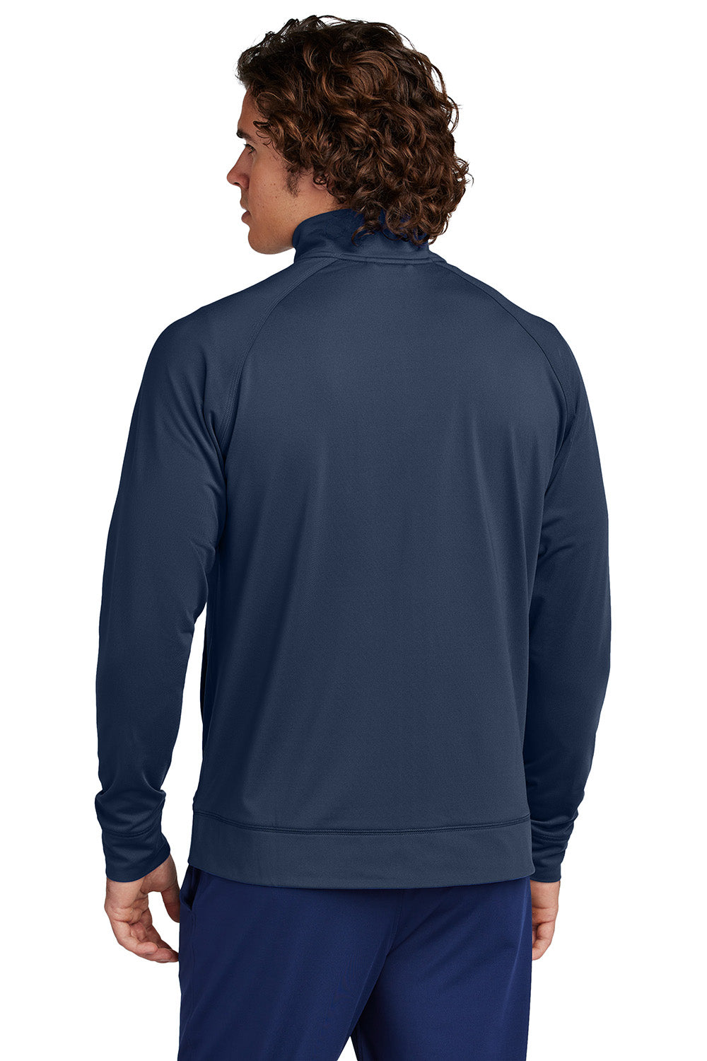 Sport-Tek ST857 Mens Sport-Wick Stretch Full Zip Cadet Jacket True Navy Blue Model Back