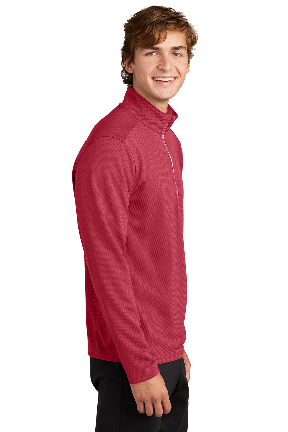 Sport-Tek ST860 Mens Sport-Wick Moisture Wicking 1/4 Zip Sweatshirt Deep Red Model Side