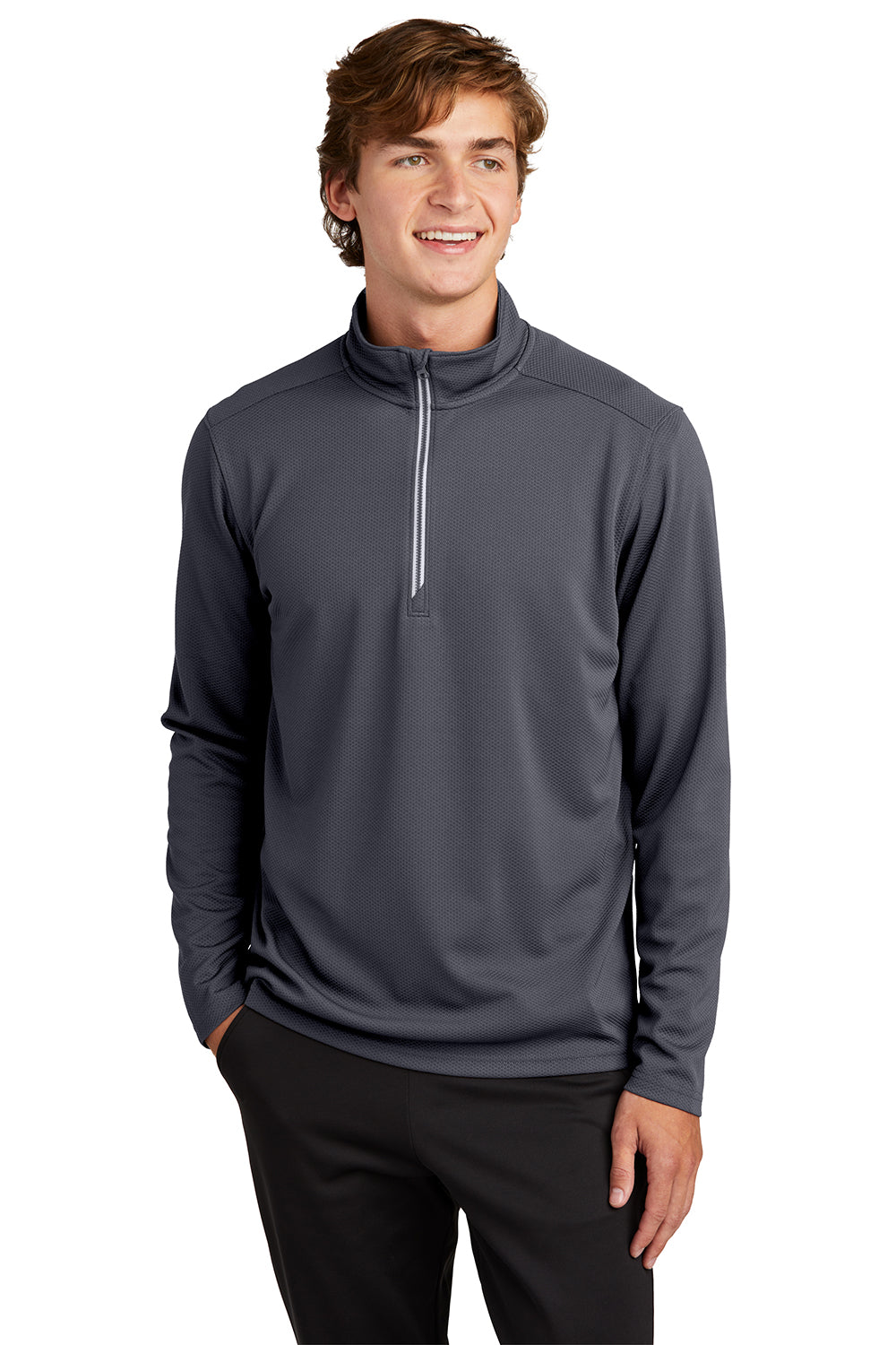 Sport-Tek ST860 Mens Sport-Wick Moisture Wicking 1/4 Zip Sweatshirt Iron Grey Model Front