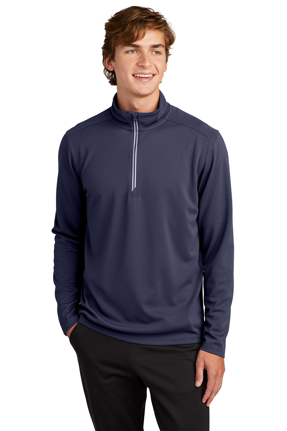 Sport-Tek ST860 Mens Sport-Wick Moisture Wicking 1/4 Zip Sweatshirt True Navy Blue Model Front