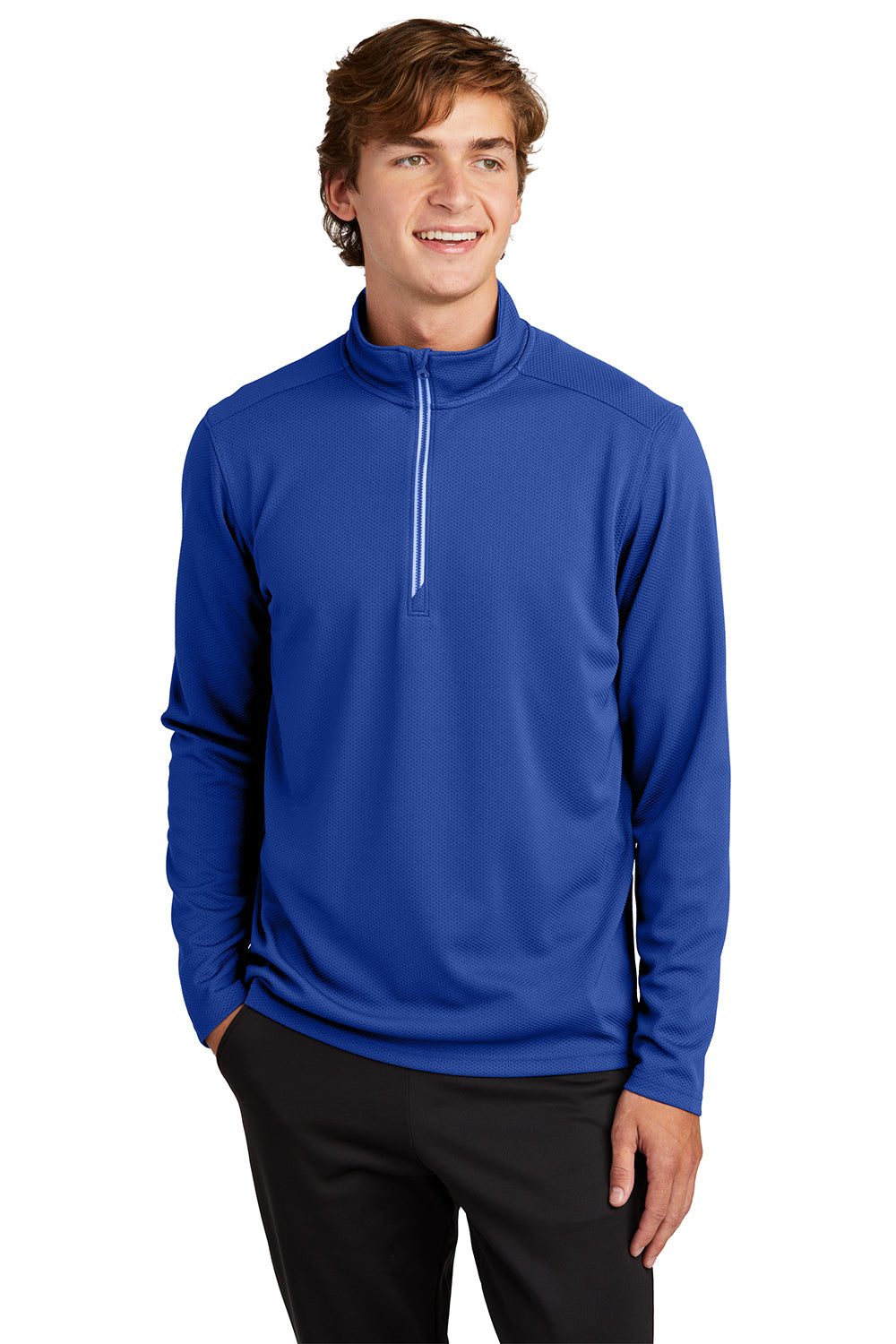 Sport-Tek ST860 Mens Sport-Wick Moisture Wicking 1/4 Zip Sweatshirt True Royal Blue Model Front