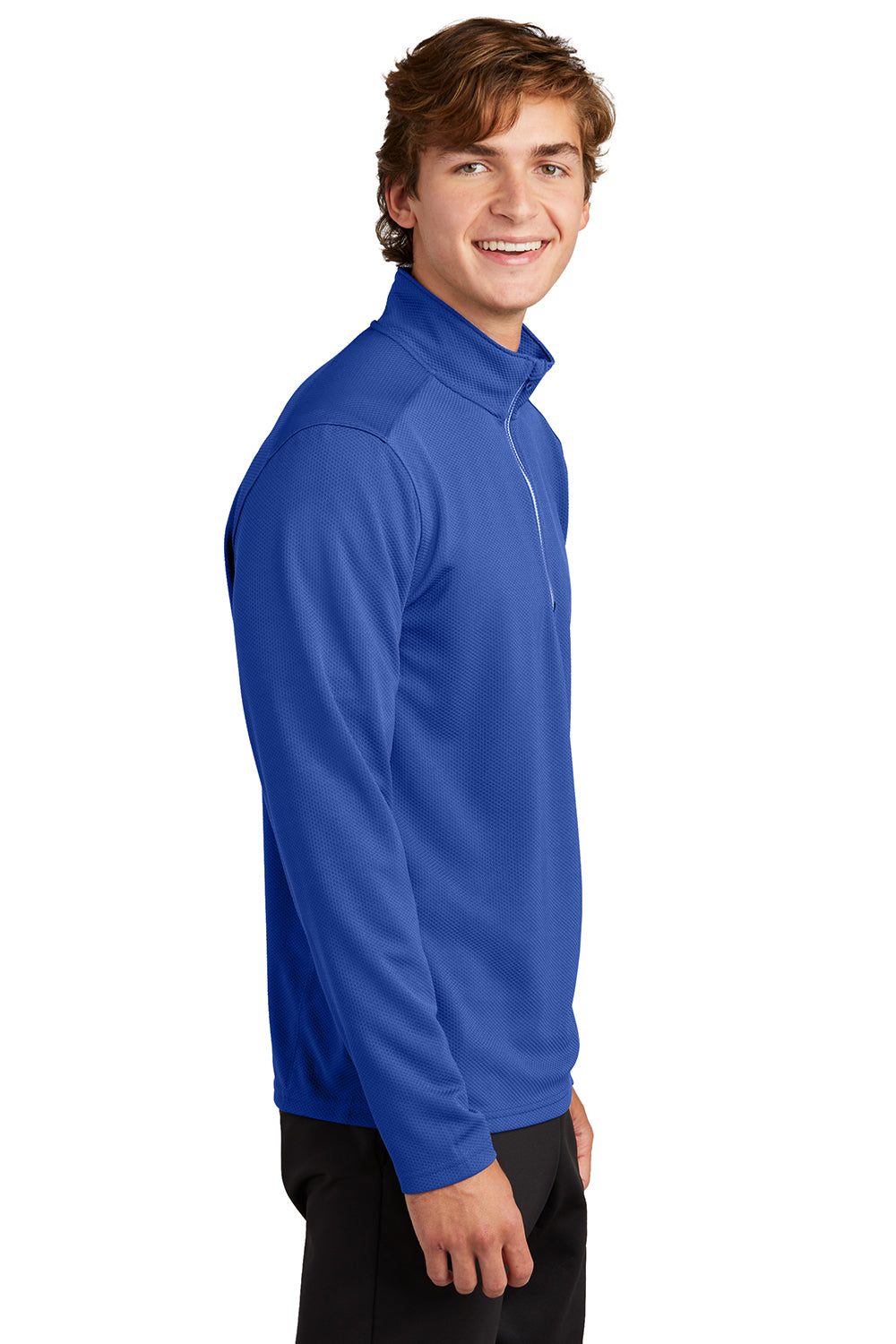 Sport-Tek ST860 Mens Sport-Wick Moisture Wicking 1/4 Zip Sweatshirt True Royal Blue Model Side