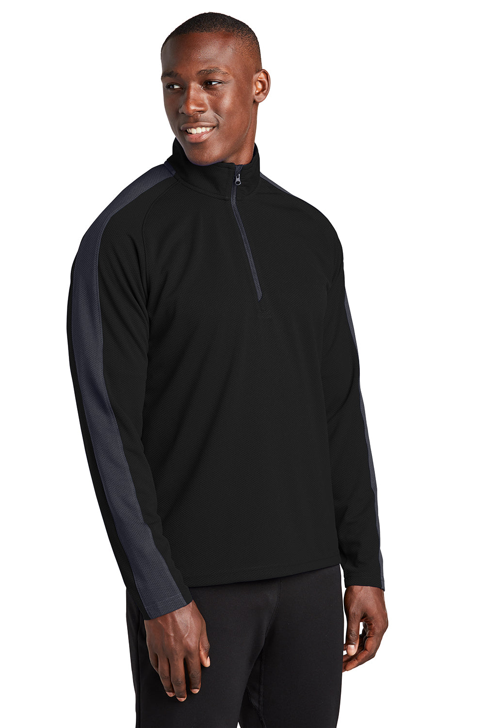 Sport-Tek ST861 Mens Sport-Wick Moisture Wicking 1/4 Zip Sweatshirt Black/Iron Grey Model 3q