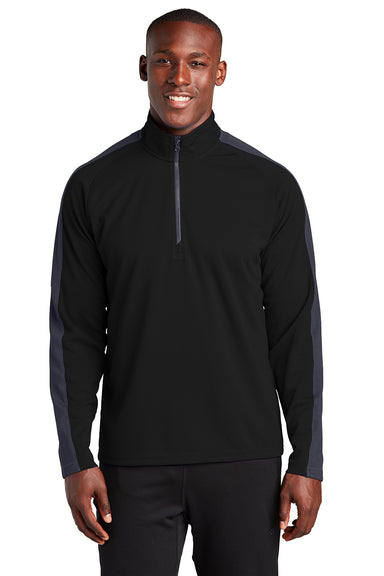 Sport-Tek ST861 Mens Sport-Wick Moisture Wicking 1/4 Zip Sweatshirt Black/Iron Grey Model Front