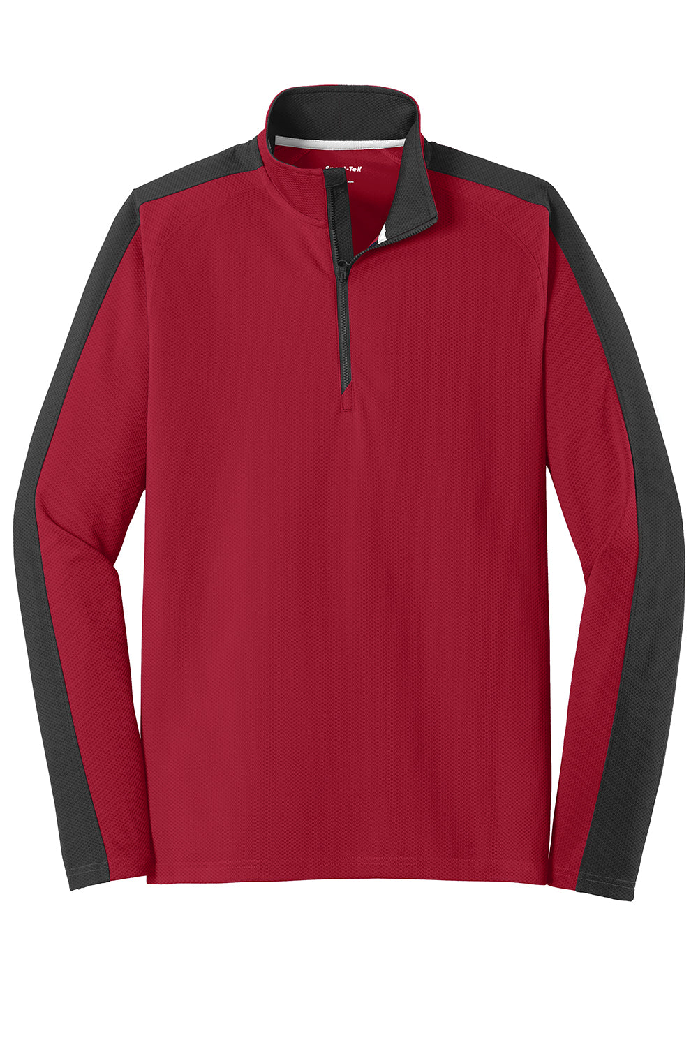 Sport-Tek ST861 Mens Sport-Wick Moisture Wicking 1/4 Zip Sweatshirt Deep Red/Black Flat Front